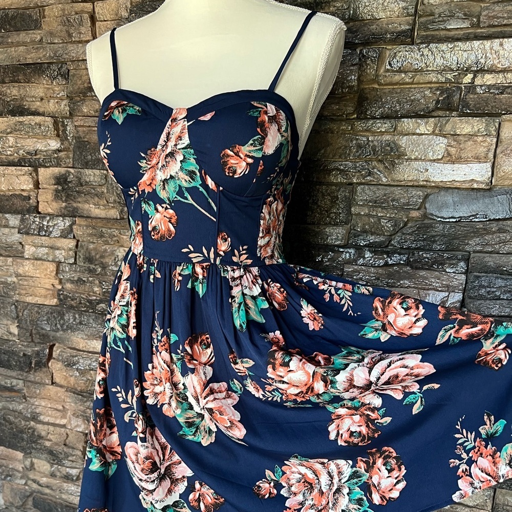 Band of Gypsies Midnight Blue Floral Mini Dress - Picture 3 of 9